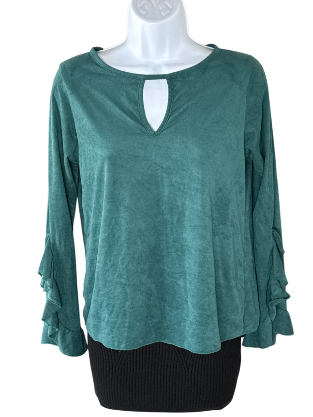 Vivace Green Ruffle Sleeve Top Women’s Medium Keyhole Blouse